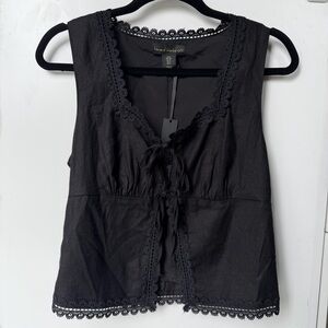 House of Harlow 1960 Black Lace-Trim Tie-Front Camisole